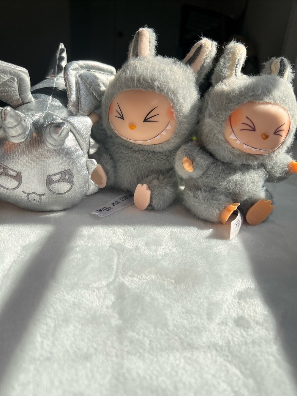 2 Labubu Plush Gray Bunny Monster Doll — Soft Cuddly Kids Toy - Picture 3 of 17